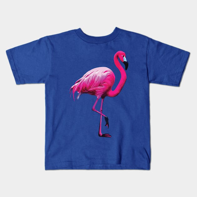 Pink Flamingo on Purple Kids T-Shirt by Geminiartstudio